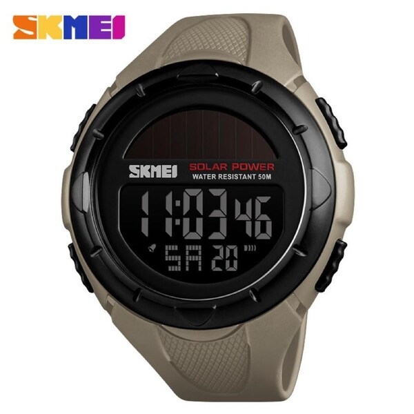 Multi functional solar assisted power supply men's watch waterproof outdoor sports fashion electronic watch 1405-khaki