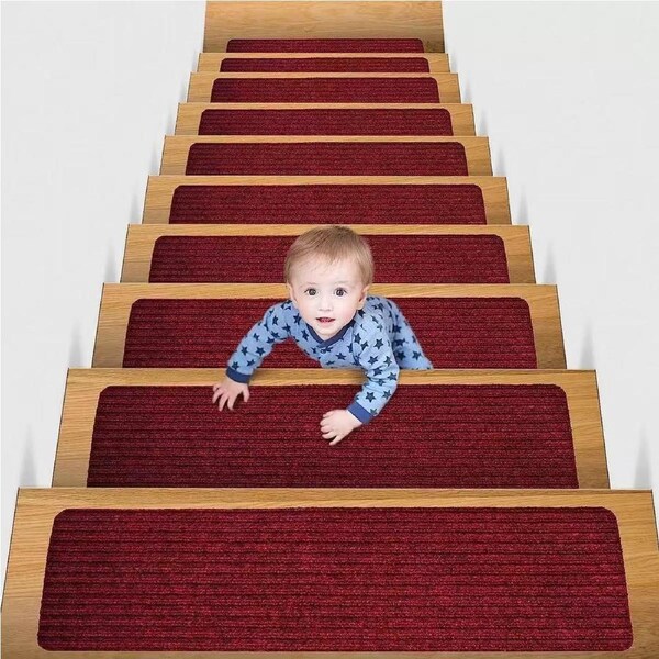 Stair Treads Carpet Non-Slip Indoor Stair Runners for Wooden Steps, Stair Rugs for Kids and Dogs, Set of 15, 8" X 30", Burgundy