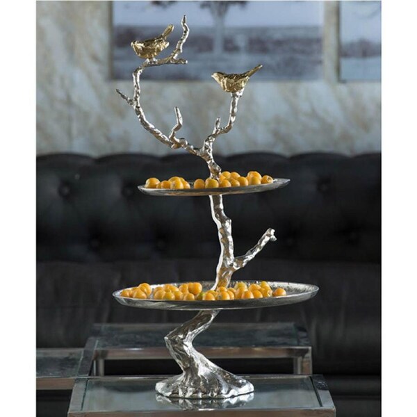 Aluminium Bird And Tree Cake Stand 33x25x60cm