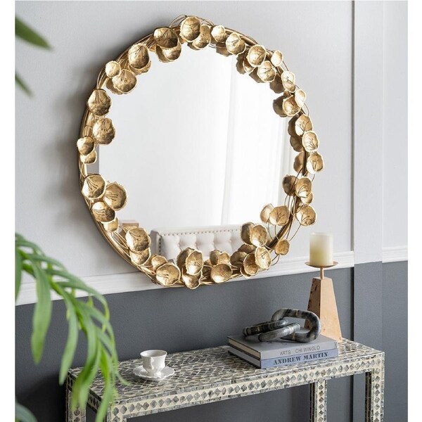 Gold Leaf Designer Wall Mirror Round 90x90x7cm