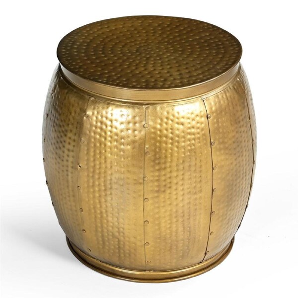Brass Look Hammered Side Table Round Desk Bedside 46.5x43x43 Cm