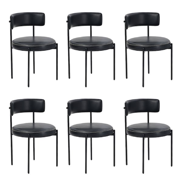 Oikiture 6x Dining Chair Round Kitchen Lounge Seats PU Leather Black