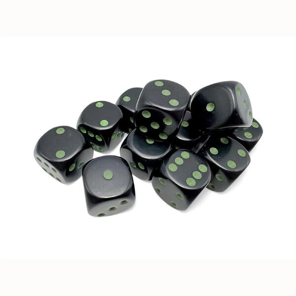 CHX 25658 Opaque 16mm d6 Black/green Dice Block (12 dice)