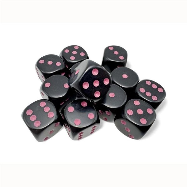 CHX 25648 Opaque 16mm d6 Black/pink Dice Block (12 dice)