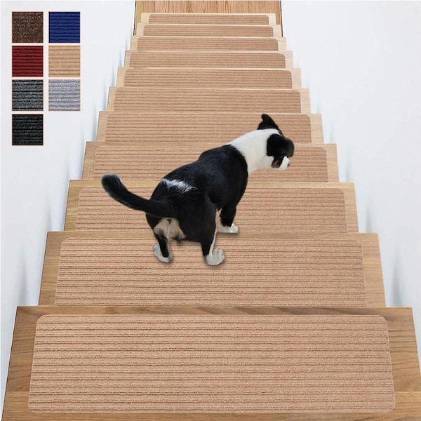 Stair Treads Carpet Non-Slip Indoor Stair Runners for Wooden Steps, Stair Rugs for Kids and Dogs, Set of 15, 8" X 30", Cornstalk