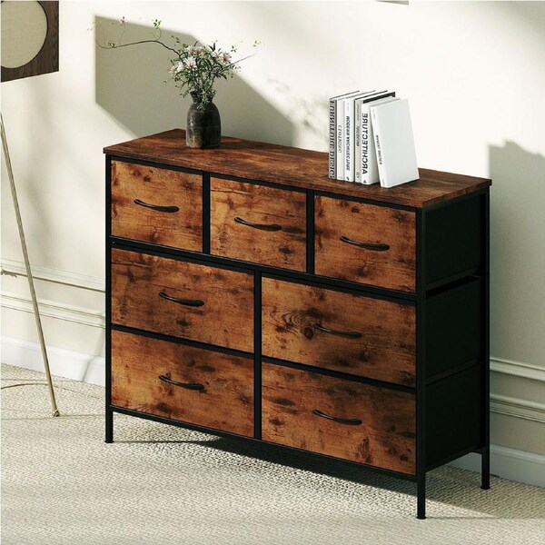 Levede Storage Cabinet Tower Chest of Drawers Dresser Tallboy 7 Drawers Brown