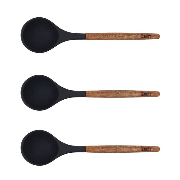 3PK Bialetti St. Clare Silicone Ladle Cooking Utensil w/Acacia Handle 31cm Black