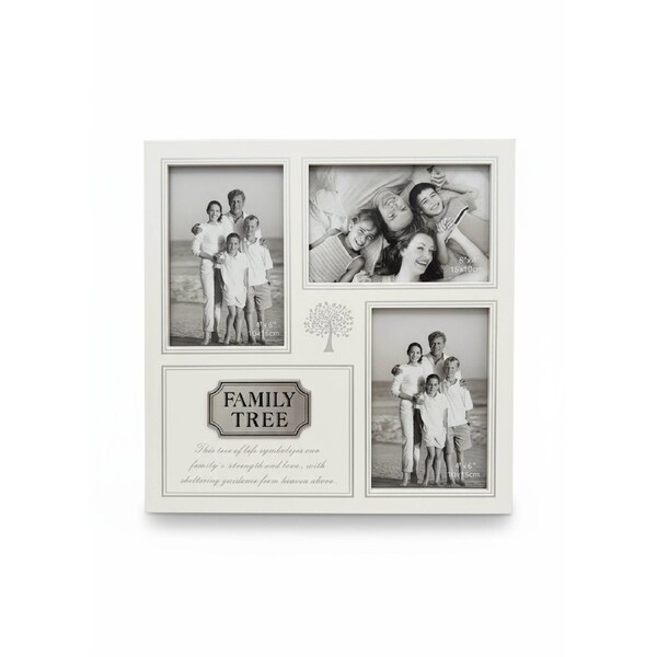 Family Tree 3 Photo Collage Frame White Keepsake with Decorative Plaque Fits 2 4x6 and 1 6x4 Photos