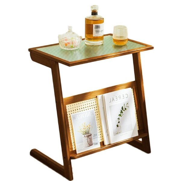 Nevenka Rattan Nightstand with Storage Rack Boho End Table -Brown