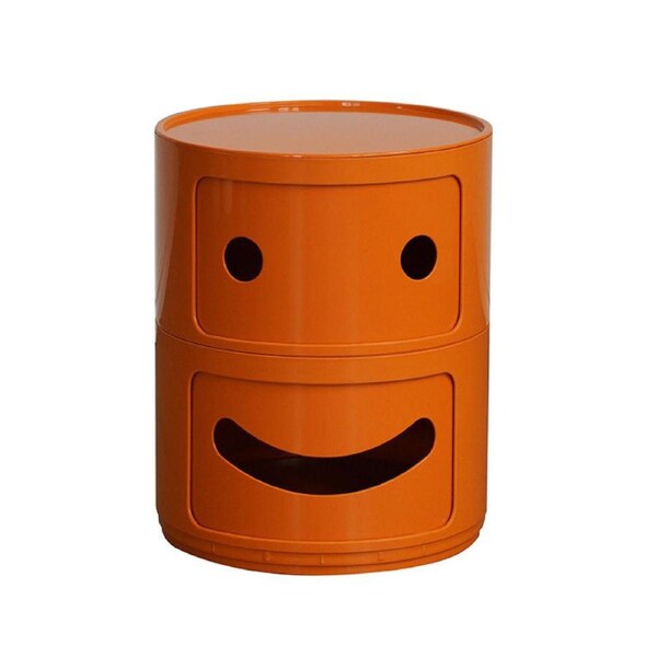 Nevenka Smile Face Nightstand Round 2 Tier Modern Style -Orange