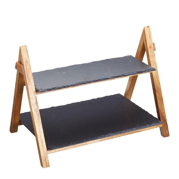 Artesa 2 Tier Slate and Wood Food Serving Tray/Stand Charcuterie Pastries