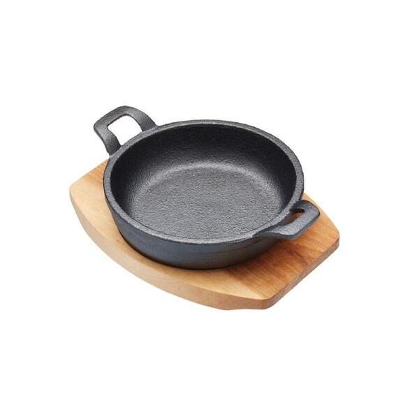 Artesa Cast Iron Mini Gratin Dish/Serving Skillet w/Maple Wood Board 12.5cm