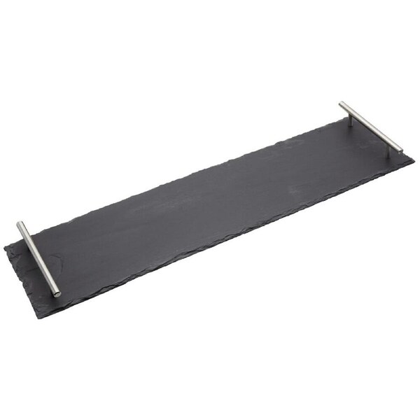 Artesa Rustic Slate Rectangular Serving Platter w/Brushed Brass Handles 60x15cm
