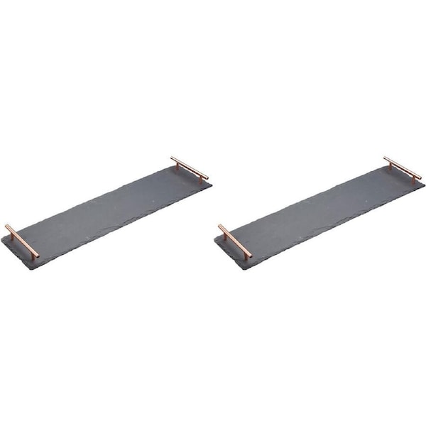 2PK Artesa Rustic Slate Rectangular Serving Platter w/Copper Handles 60x15cm