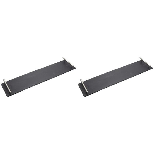 2PK Artesa Slate Rectangular Serving Platter w/Brushed Brass Handles 60x15cm