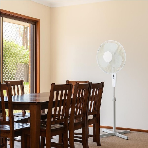 Sheffield 40cm Pedestal Fan – White - Adjustable Height + Carry Handle