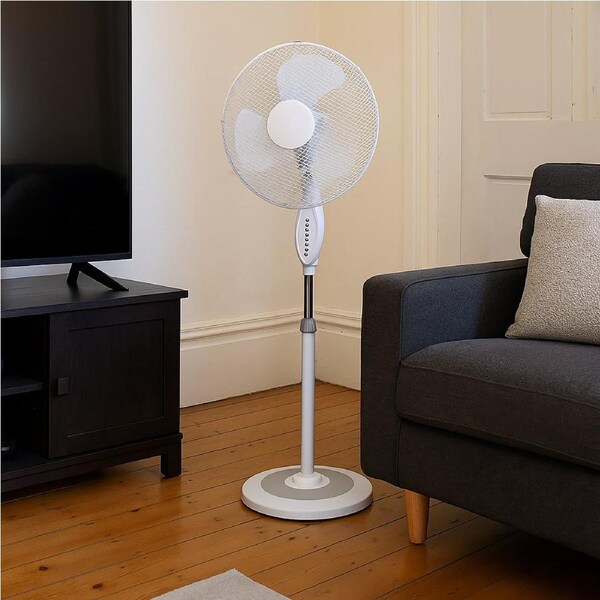 Sheffield 40cm Pedestal Fan – White - Remote Control, Adjustable Height, Timer