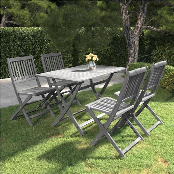 5 Piece Garden Dining Set Solid Acacia Wood Grey vidaXL