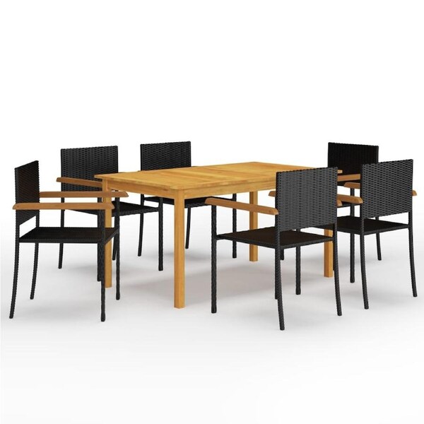 7 Piece Garden Dining Set Black vidaXL