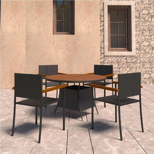 5 Piece Outdoor Dining Set Poly Rattan Black vidaXL