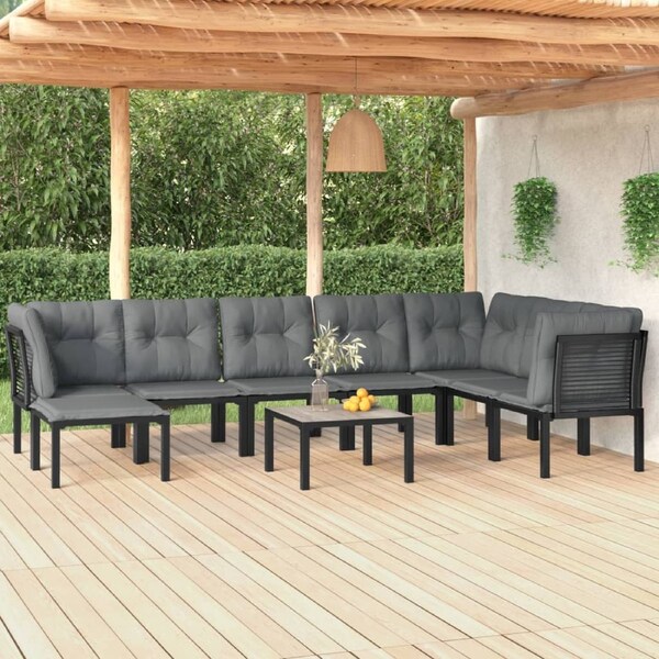 9 Piece Garden Lounge Set Black and Grey Poly Rattan vidaXL
