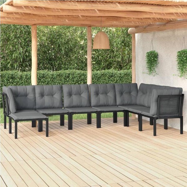 8 Piece Garden Lounge Set Black and Grey Poly Rattan vidaXL