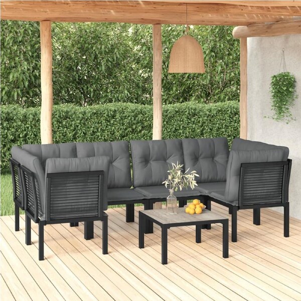 7 Piece Garden Lounge Set Black and Grey Poly Rattan vidaXL