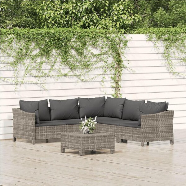 6 Piece Garden Lounge Set with Cushions Grey Poly Rattan vidaXL