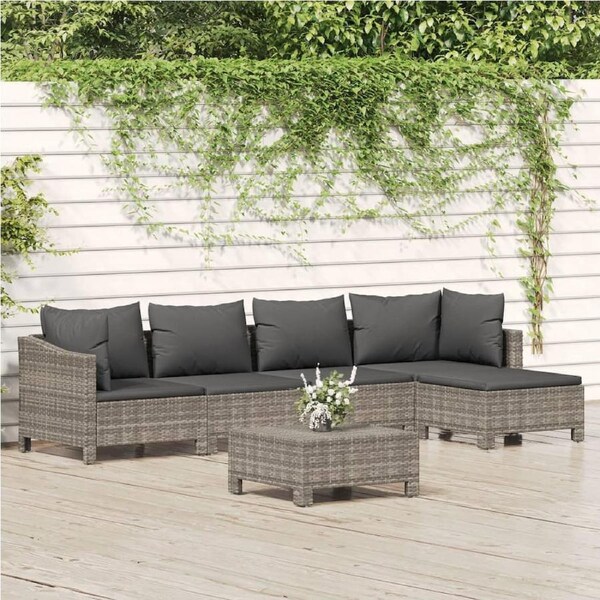 6 Piece Garden Lounge Set with Cushions Grey Poly Rattan vidaXL
