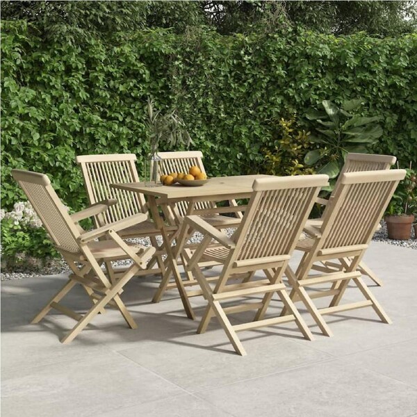 7 Piece Garden Dining Set Grey Solid Wood Teak vidaXL