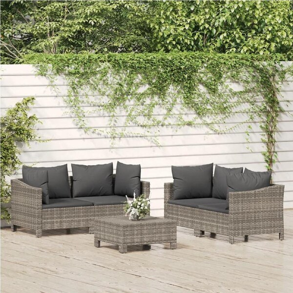 5 Piece Garden Lounge Set with Cushions Grey Poly Rattan vidaXL