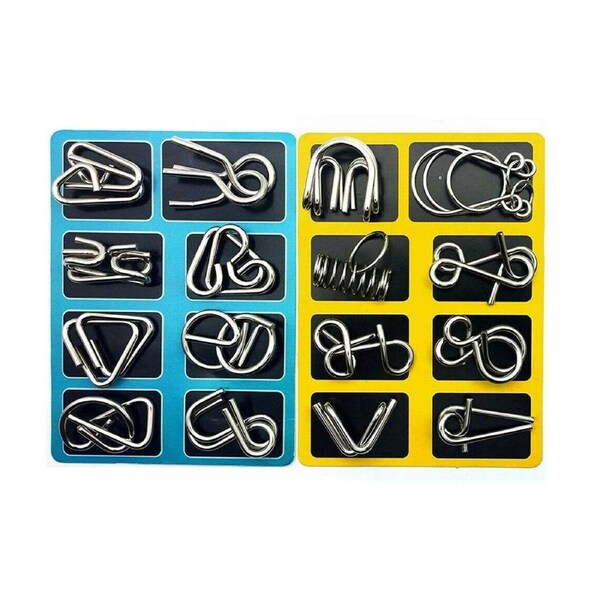 JOYBUY 16pcs Metal Wire IQ Puzzle Brain Teaser Game Set