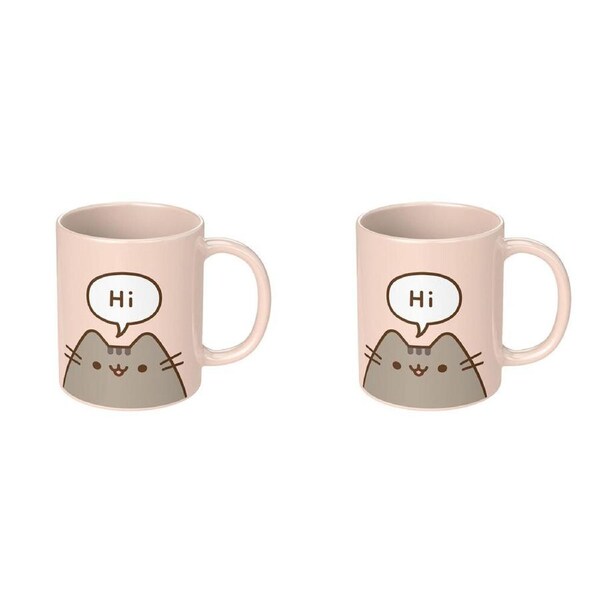 2PK Pusheen Hello/Goodbye Cat Cartoon Coloured Coffee Mug Pink