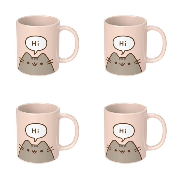 4PK Pusheen Hello/Goodbye Cat Cartoon Coloured Coffee Mug Pink