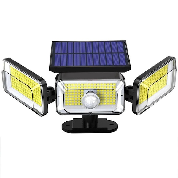 3-Head 368 LED Solar Motion Sensor Light Outdoor Garden Wall Security Flood Lamp