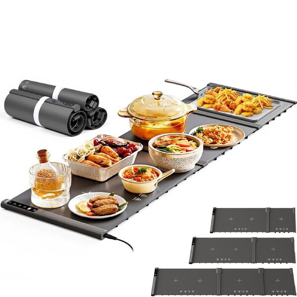 Advwin Spliced Food Warming Mat, Extendable Silicone Heating Pad with Timer and Temperature Control, Portable Catering Warmer for BBQ, Catering, Potluck and Office Lunch