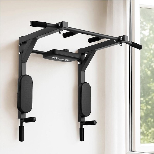 Everfit Pull Up Bar Dip Station Multi Gym 150kg Home Power Station Black Red
