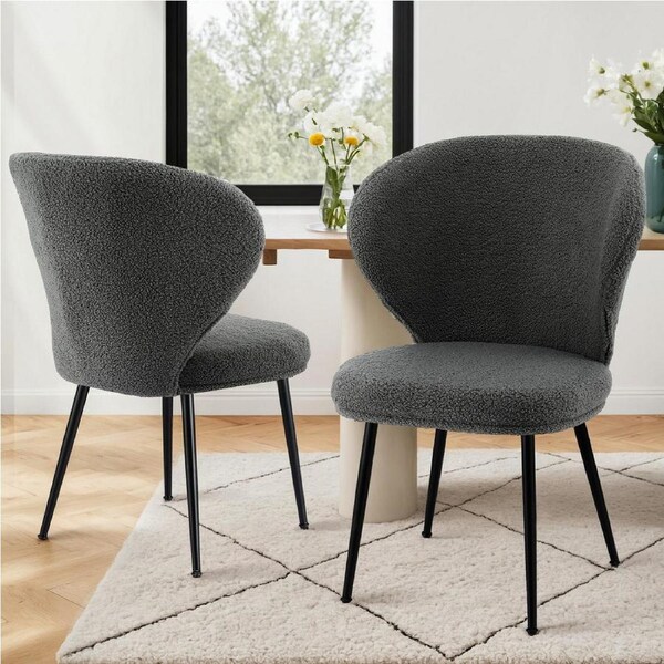 1 Set of 2 Artiss Dining Chair Boucle Sherpa Grey