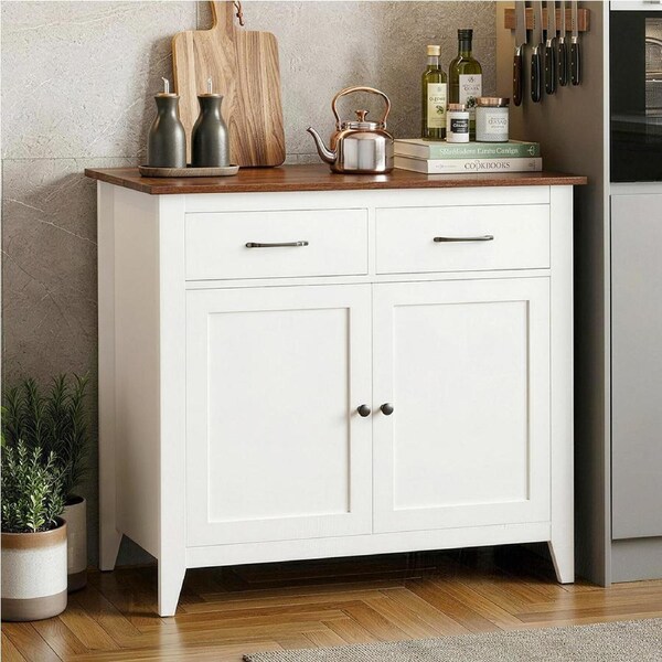 2 Drawers Artiss Buffet Sideboard Cabinet Kitchen White