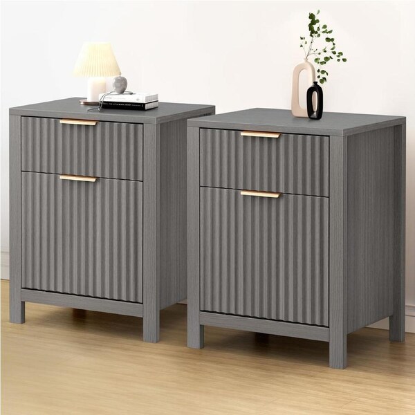 ALFORDSON 2x Bedside Table Nightstand Side Storage 2 Drawers Cabinet Grey