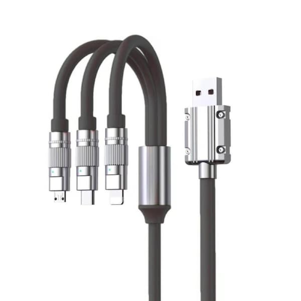 One to three data cable 120W fast charging TYPE-C three in one mobile phone charging cable aixian001-black