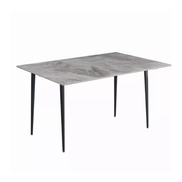 P&P Glossy Gray Rectangular Stone Dining Table With Slim Black Legs