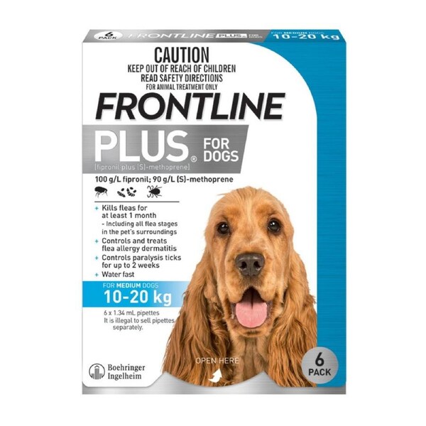 Frontline Plus Dog 10-20kg Blue Medium 6pk