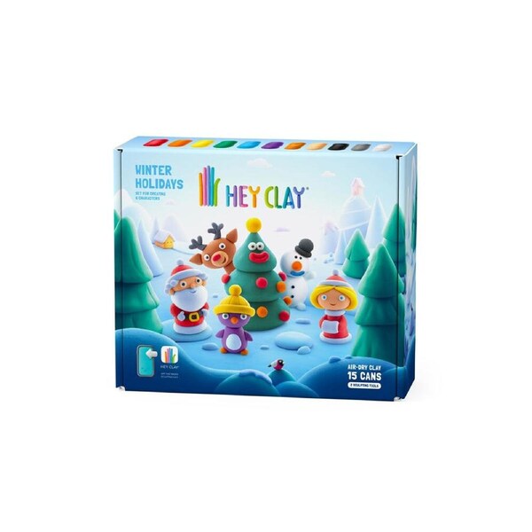 15pc Hey Clay Winter Holidays Moulding Clay Cans Multicoloured 3y+