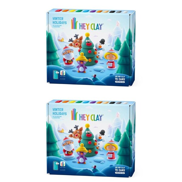 2x 15pc Hey Clay Winter Holidays Moulding Cans Multicoloured 3y+