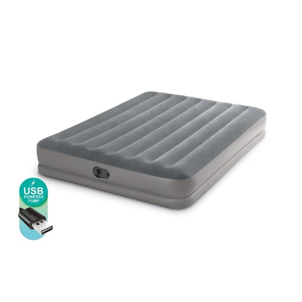 INTEX Queen Dura-Beam Standard Prestige Air Mattress 12" Queen w/ Built-In USB Electric Pump 64114