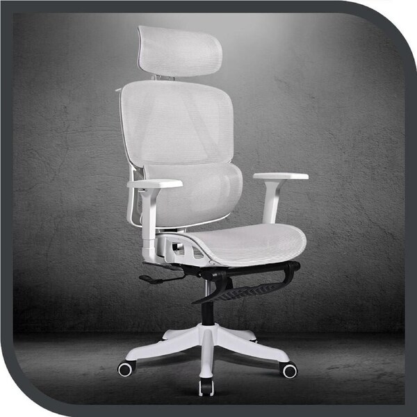 Furb Ergonomic Office Chair with Foot Rest, High Desk Chair for Computer Desk/Task Work, Grey