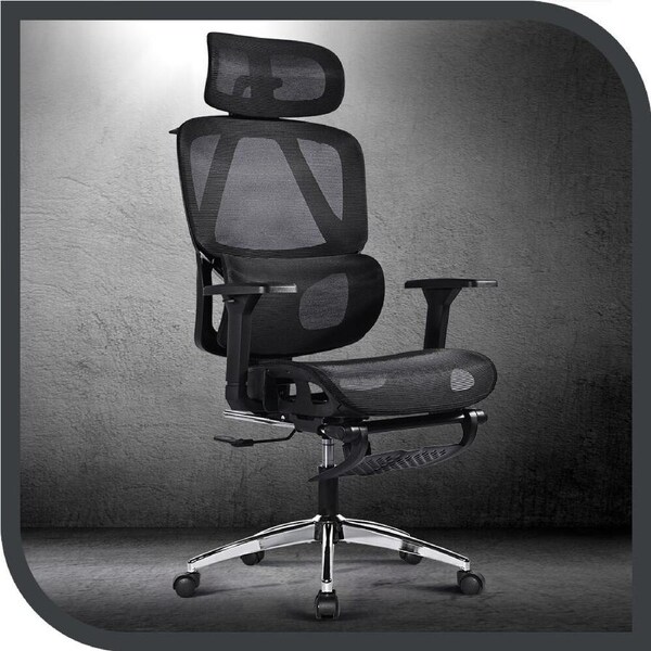 Furb Ergonomic Office Chair with Foot Rest for Task Work, Black