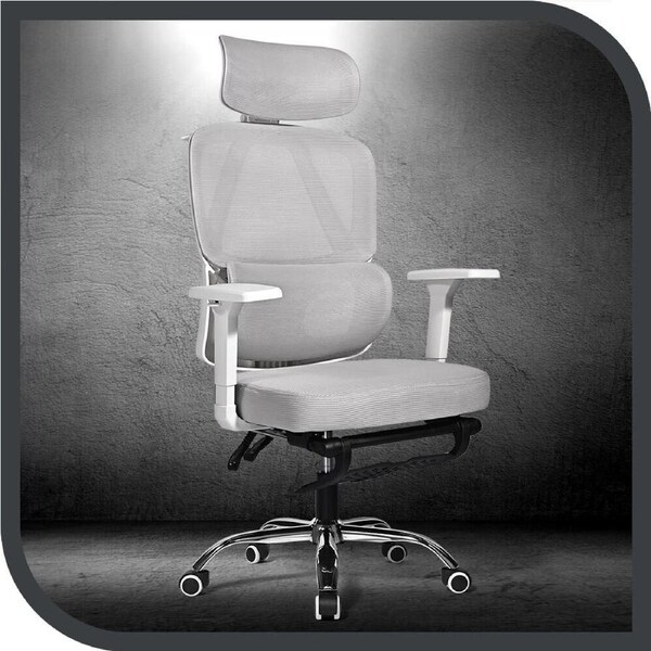 Furb Ergonomic Office Chair with Foot Rest, Foam Seat High Desk Chair Grey