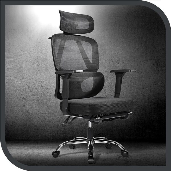 Furb Ergonomic Office Chair with Foot Rest, Foam Seat High Desk Chair Black